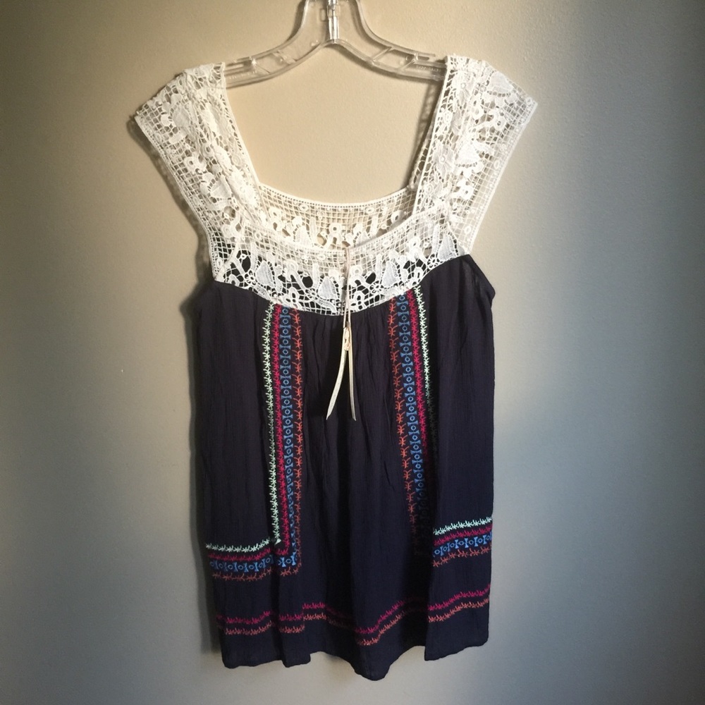 LOVESTITCH Boho Lace Trim Tank Top Size Medium
